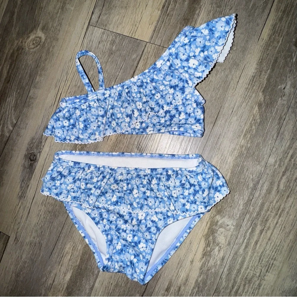Janie and Jack Blue Floral One-Shoulder Bikini
